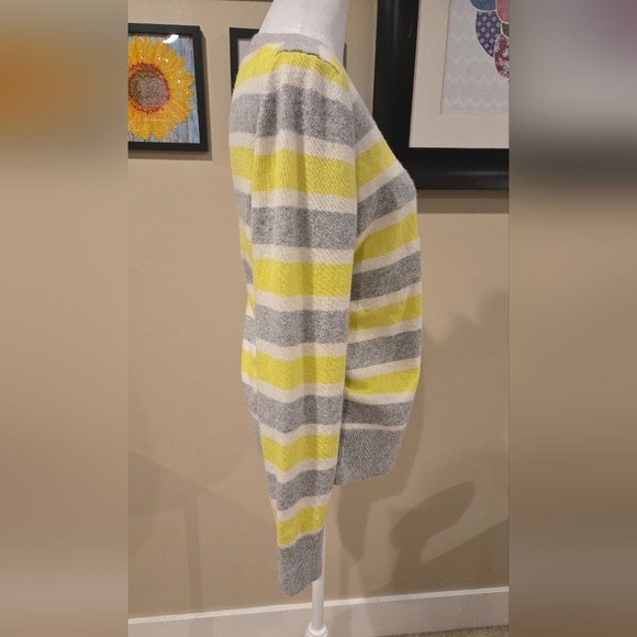 Banana Republic Yellow Gray White Wool Blend Stripe Crewneck Lightweight Sweater - Picture 2 of 7